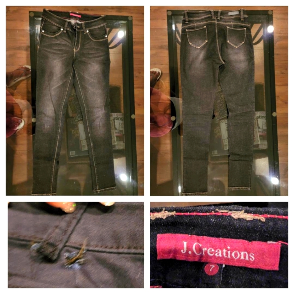Black, Distressed, Acid-Washed Skinny Jeans, Size 7